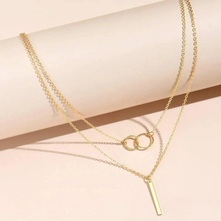 Retro Goldfarbene Double Circle Pendant Halskette
