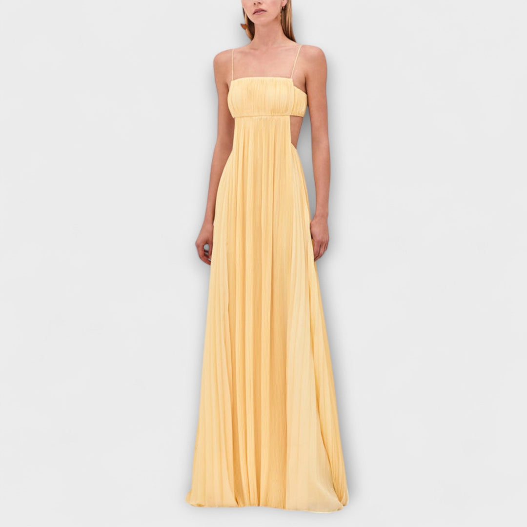 Mireille - Schickes Plissiertes Cutout Fliessendes Maxikleid