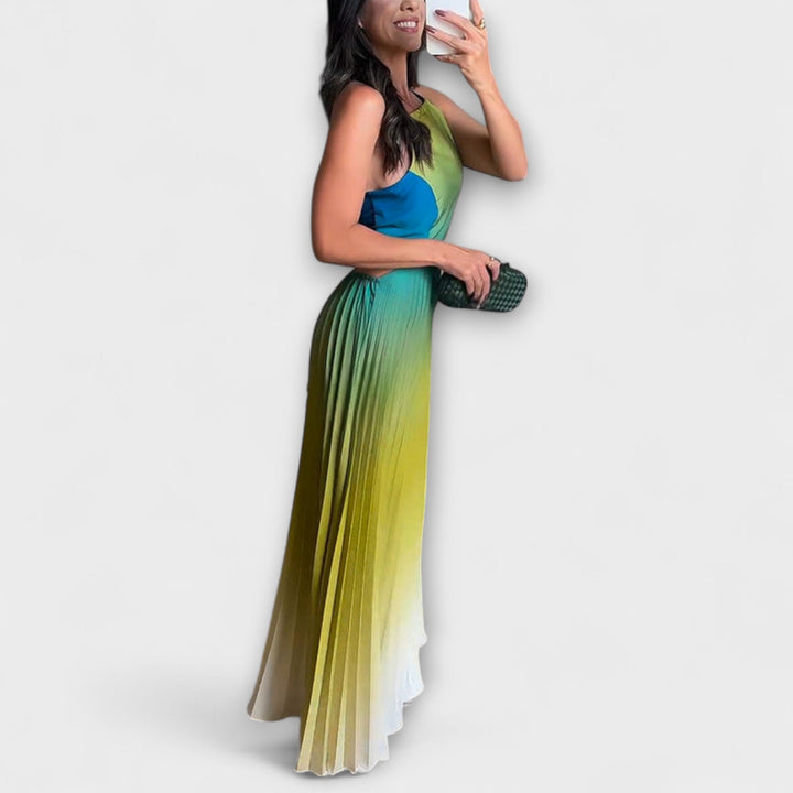 Haven - Schickes Rückfreies Krawatten-Gradient Faltenmaxikleid