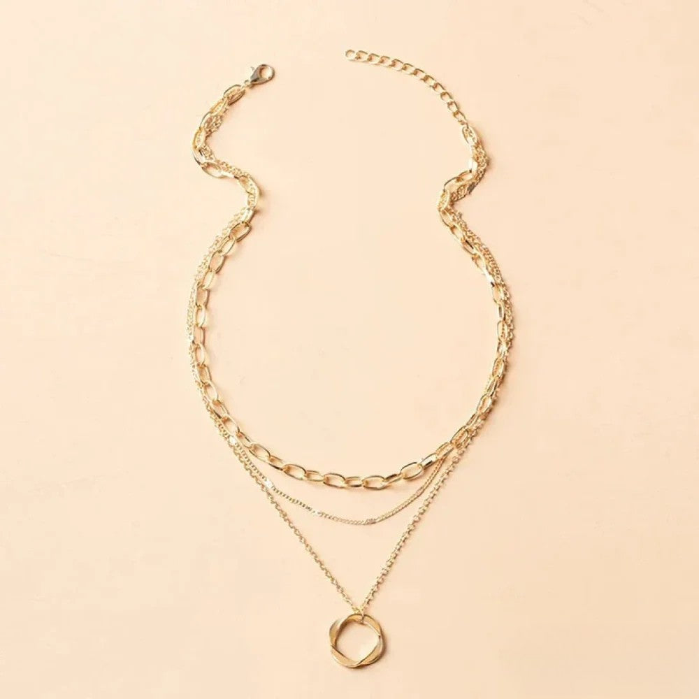 Retro Goldfarbene Layered Halskette