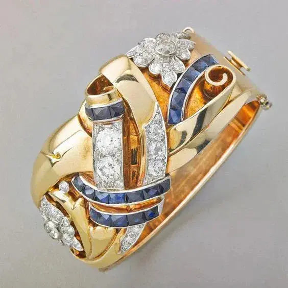 Vintage Goldring mit blauer Zirkonia