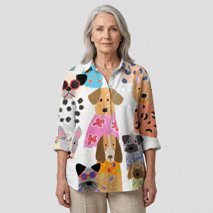 Lara | Lässige Bluse mit farbenfrohem Cartoon-Hund