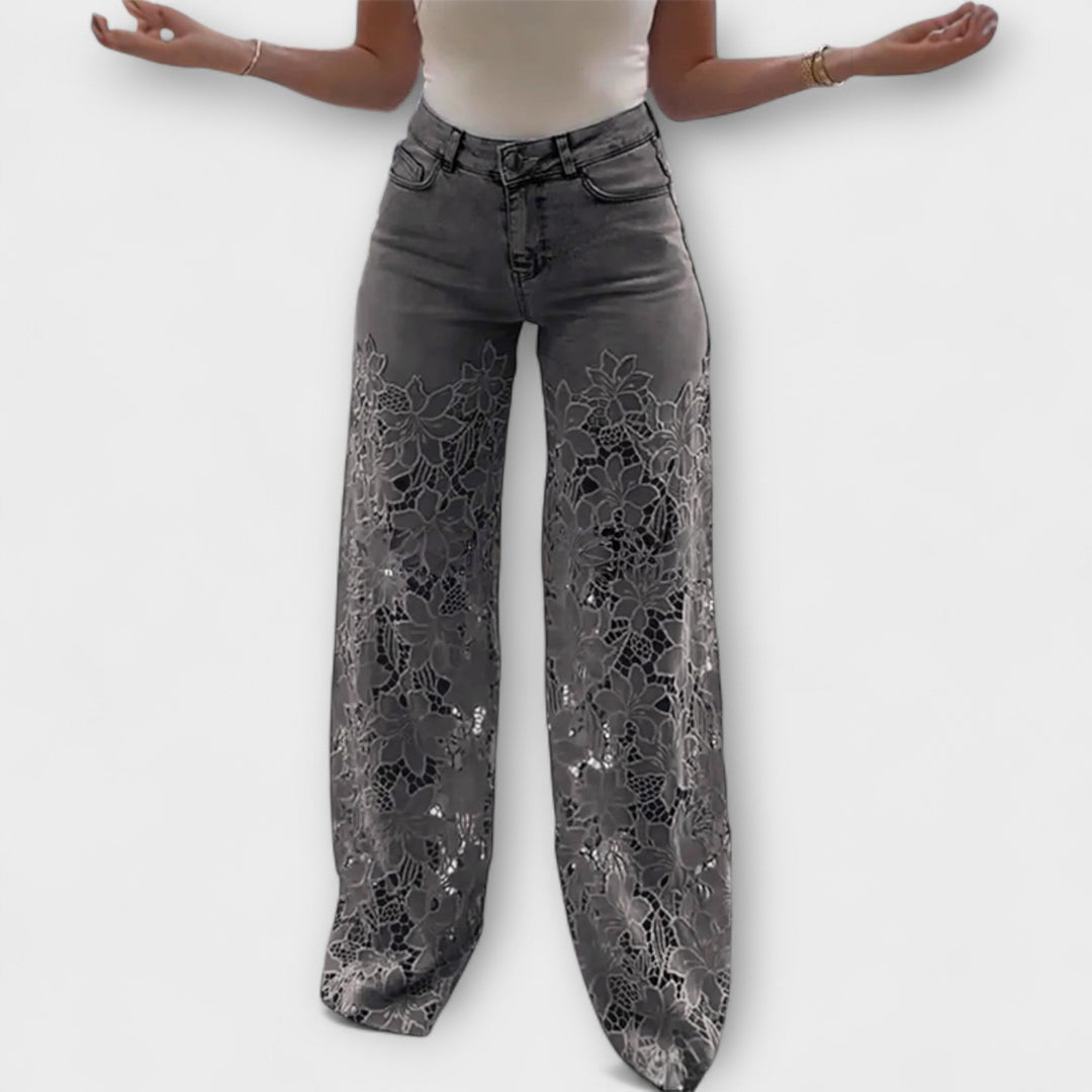 Trendige Spitzen-Patchwork-Jeans