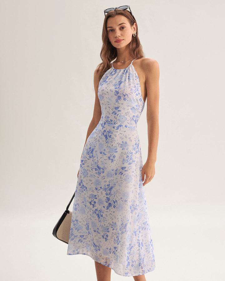 Clarice - Midi Kleid Blau Floral