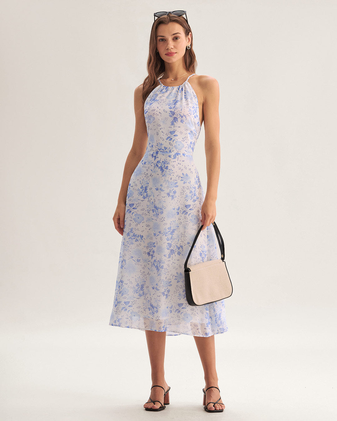 Clarice - Midi Kleid Blau Floral