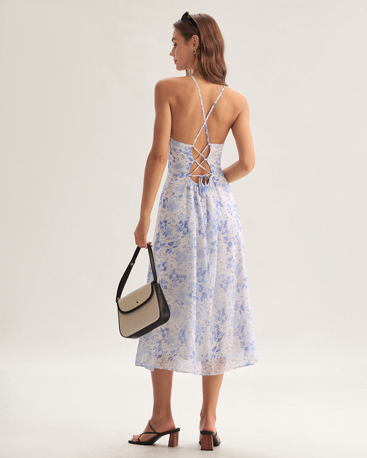 Clarice - Midi Kleid Blau Floral